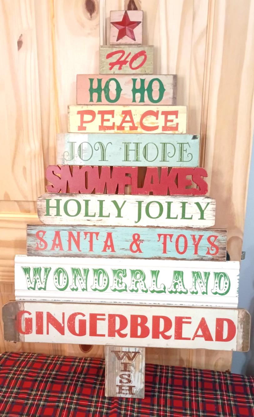 Pier 1 Christmas Sign Tree Large Tree Holiday Wall Decor 21x32 Cabin Cottage